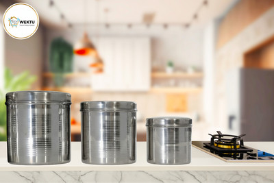 WEKTU Stainless Steel Grocery Container  - 1000 ml(Pack of 3, Silver)