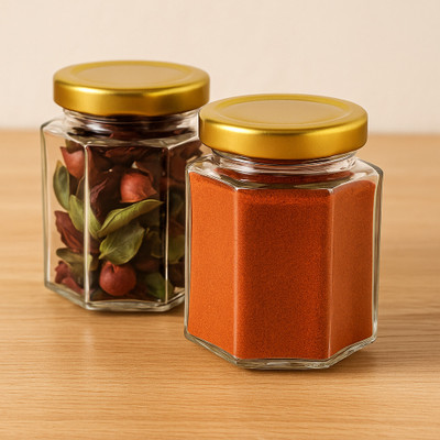Pure Source India Glass Cookie Jar  - 190 ml(Pack of 2, Clear, Gold)