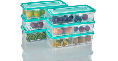 A J ENTERPRISE Plastic Fridge Container  - 2000 ml(Pack of 6, Green)