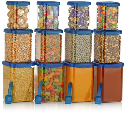 Ecodex Plastic Grocery Container  - 950 ml, 650 ml, 350 ml(Pack of 12, Blue, Clear)