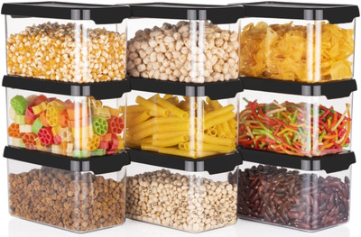 4 SACRED Plastic Grocery Container  - 750 ml(Pack of 9, Black)