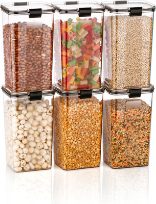 Sahkti Plast Plastic Grocery Container  - 1700 ml(Pack of 6, Black)