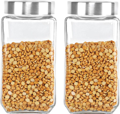AAnami Glass Grocery Container  - 1000 ml(Pack of 2, Transparent)