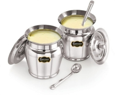 SOMWARE Stainless Steel Utility Container  - 400 ml(Pack of 2, Silver)