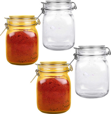 Pure Source India Glass Grocery Container  - 1 kg(Pack of 4, Clear)