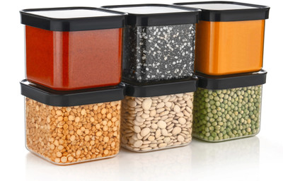 MINAG Plastic Grocery Container  - 500 ml(Pack of 8, Black)