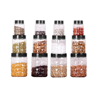 cello Plastic Grocery Container  - 650 ml, 300 ml, 1200 ml(Pack of 12, Clear, Grey)