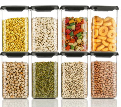BELLMOND Plastic Grocery Container  - 1100 ml(Pack of 8, Black)