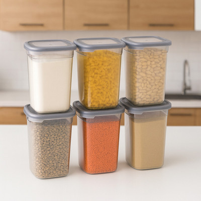 Fivean Plastic Grocery Container  - 1100 ml(Pack of 6, Grey)