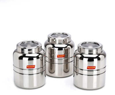Sumeet Steel Utility Container  - 2000 ml(Pack of 3, Silver)