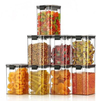 NIEBLA Plastic Cereal Dispenser  - 1200 ml(Pack of 8, Black)