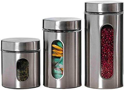 multi zone Glass Grocery Container  - 2000 ml(Pack of 3, Silver)