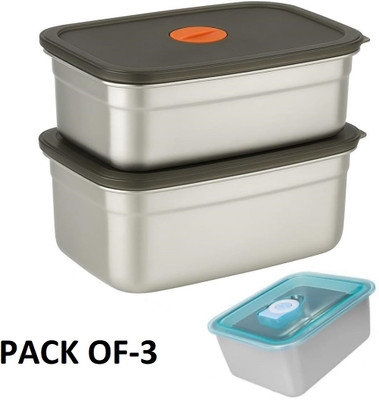 REVATAKG Stainless Steel Fridge Container  - 1000 ml, 1500 ml(Pack of 2, Silver)