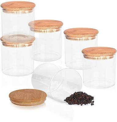 Pure Source India Glass Cookie Jar  - 500 ml(Pack of 6, Clear)