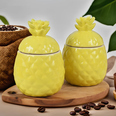 kaolinite Ceramic Utility Container  - 500 ml(Pack of 2, Yellow)