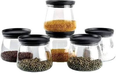 TRONEMARTT Glass Cookie Jar  - 750 ml(Pack of 6, Black)