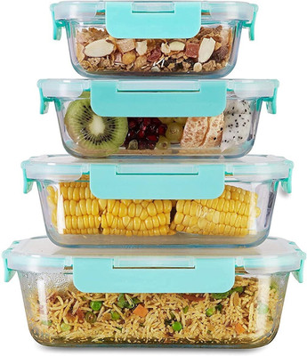 Cutting EDGE Glass Grocery Container  - 370 ml, 640 ml, 1040 ml, 1520 ml(Pack of 4, Blue)