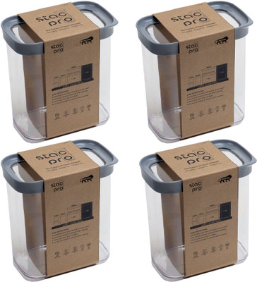 Stacpro Polypropylene, Plastic Grocery Container  - 1700 ml(Pack of 4, Grey)