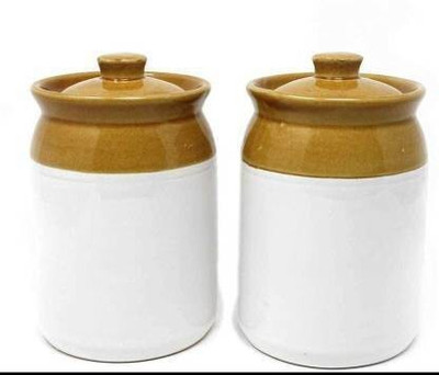 GOOD TO GREAT CREATION Ceramic Pickle Jar  - 1000 ml(Pack of 2, Brown)