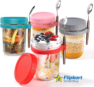 Flipkart SmartBuy Glass Utility Container  - 350 ml(Pack of 4, Multicolor)