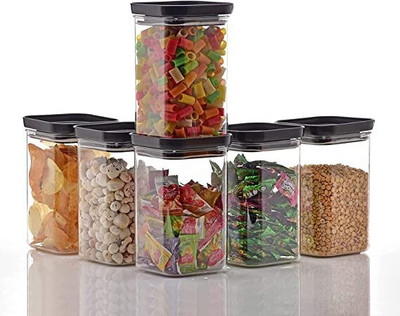 nariya Plastic Grocery Container  - 1100 ml(Pack of 6, Black)
