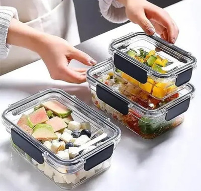 vee maa creation Plastic Fridge Container  - 2800 ml(Pack of 3, Transparent)