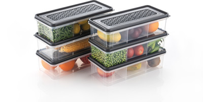 Skylift Plastic Fridge Container  - 2000 ml(Pack of 6, Black)
