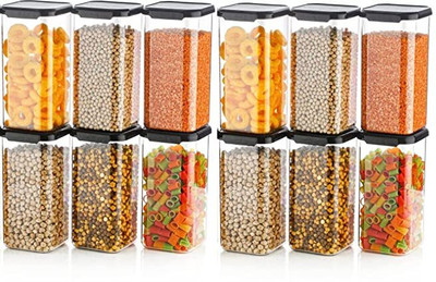 FPBOI Plastic Grocery Container  - 1500 ml(Pack of 12, Black)