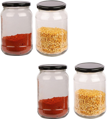 JIGSHTIAL Glass Honey Jar  - 400 ml(Pack of 4, Black)