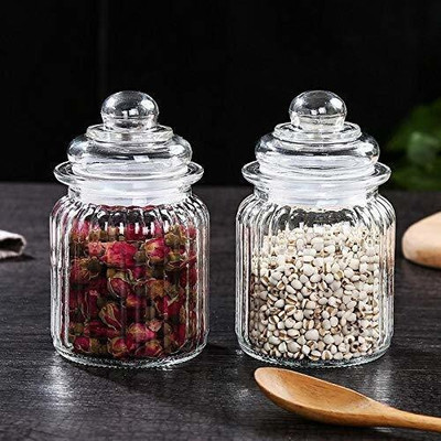 NAVPATH Glass Cookie Jar  - 350 ml(Pack of 2, Clear)