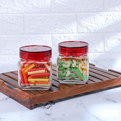 Avastro Glass Cookie Jar  - 600 ml(Pack of 2, Clear)