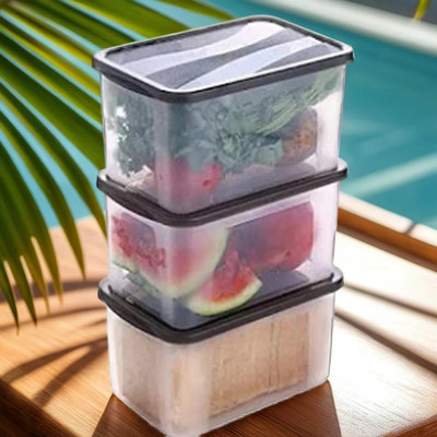 ADMONITION Plastic Grocery Container  - 2000 ml(Pack of 3, Clear, Black)