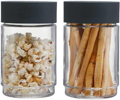 N H Enterprise Glass Grocery Container  - 750 ml(Pack of 2, Grey)