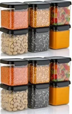 busaji enterprise Plastic Grocery Container  - 500 ml(Pack of 12, Black)