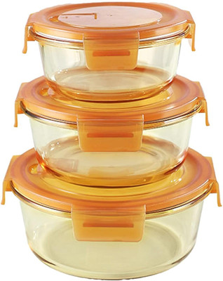 KUBER INDUSTRIES Glass Utility Container  - 365 ml, 580 ml(Pack of 3, Orange)