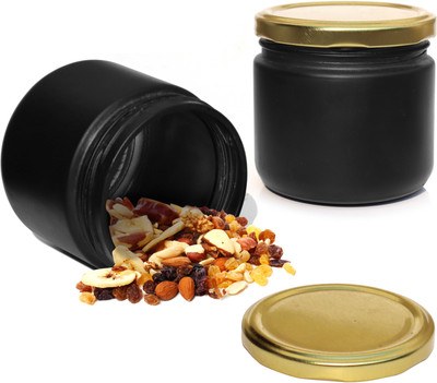 Pure Source India Glass Pickle Jar  - 300 ml(Pack of 2, Black)
