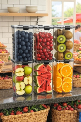 DYK Plastic Cookie Jar  - 1.2 L(Pack of 6, Transparent, Black)