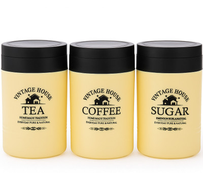 TheNextZone Plastic Tea Coffee & Sugar Container  - 800 ml(Pack of 3, Yellow, Black)