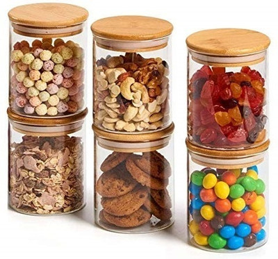 MOOZICO Glass Cookie Jar  - 270 ml(Pack of 6, Clear)