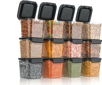 Sentricus Plastic Grocery Container  - 700 ml(Pack of 12, Black)