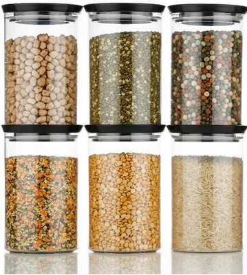 Serenity Plastic Grocery Container  - 1000 ml(Pack of 6, Black)