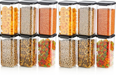 Ecodex Plastic Grocery Container  - 1600 ml(Pack of 12, Black)
