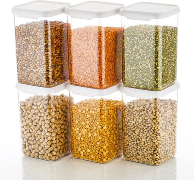 Qtrix Plastic Grocery Container  - 1100 ml(Pack of 6, White)