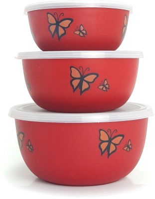 Zaib Steel Grocery Container  - 1250 ml, 750 ml, 500 ml(Pack of 3, Red)