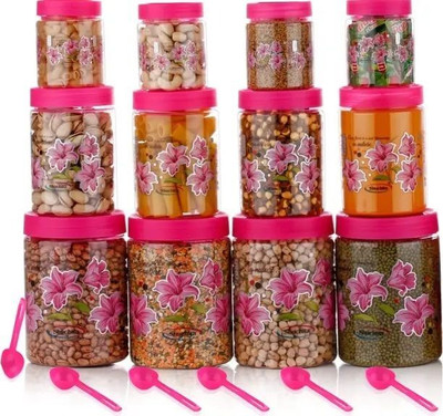 PEYTON Plastic Grocery Container  - 2000 ml, 1000 ml, 500 ml(Pack of 12, Pink)