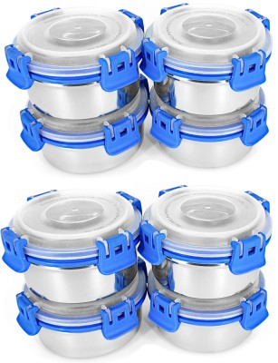 Zaib Stainless Steel Fridge Container  - 300 ml(Pack of 8, Blue)