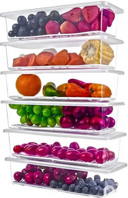 Elite Plastic Fridge Container  - 1500 ml(Pack of 6, Clear)