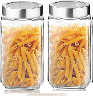 MOOZICO Glass Cookie Jar  - 1000 ml(Pack of 2, Clear)