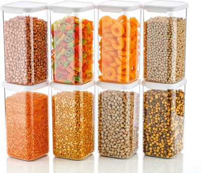 Skymax Plastic Grocery Container  - 1500 ml(Pack of 8, Off White, Clear)