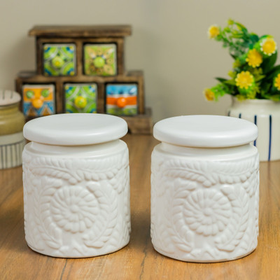 CERAMICTown Ceramic Pickle Jar  - 1000 ml(Pack of 2, White)